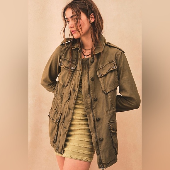Free People Not Your Brother’s Surplus Cargo Jacket in Olive Green Size S - Picture 1 of 15